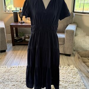 Cynthia Rowley Navy Blue Flutter Sleeve Midi Sundress